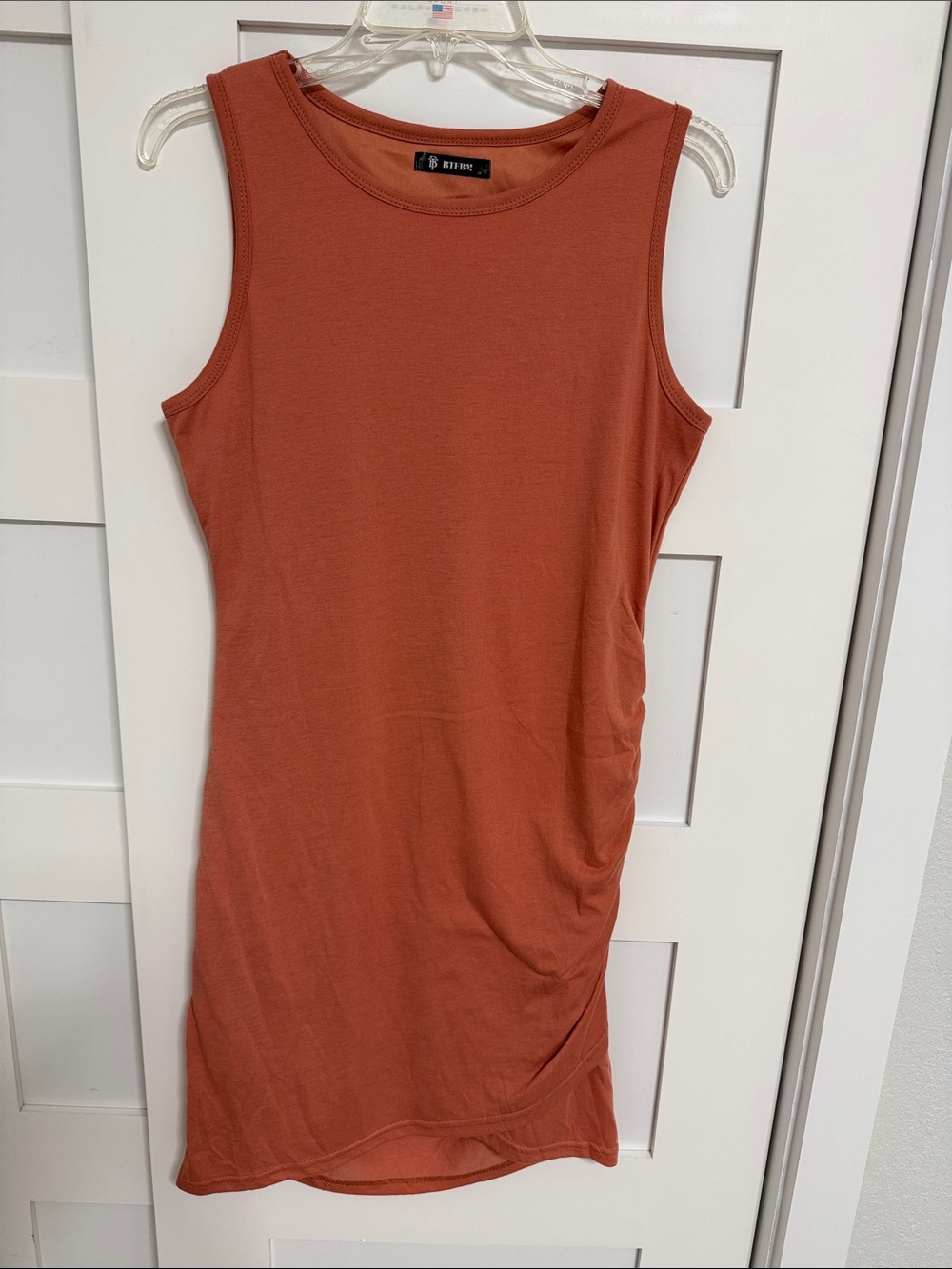 Rushed Tank Dress in Terracotta Peach